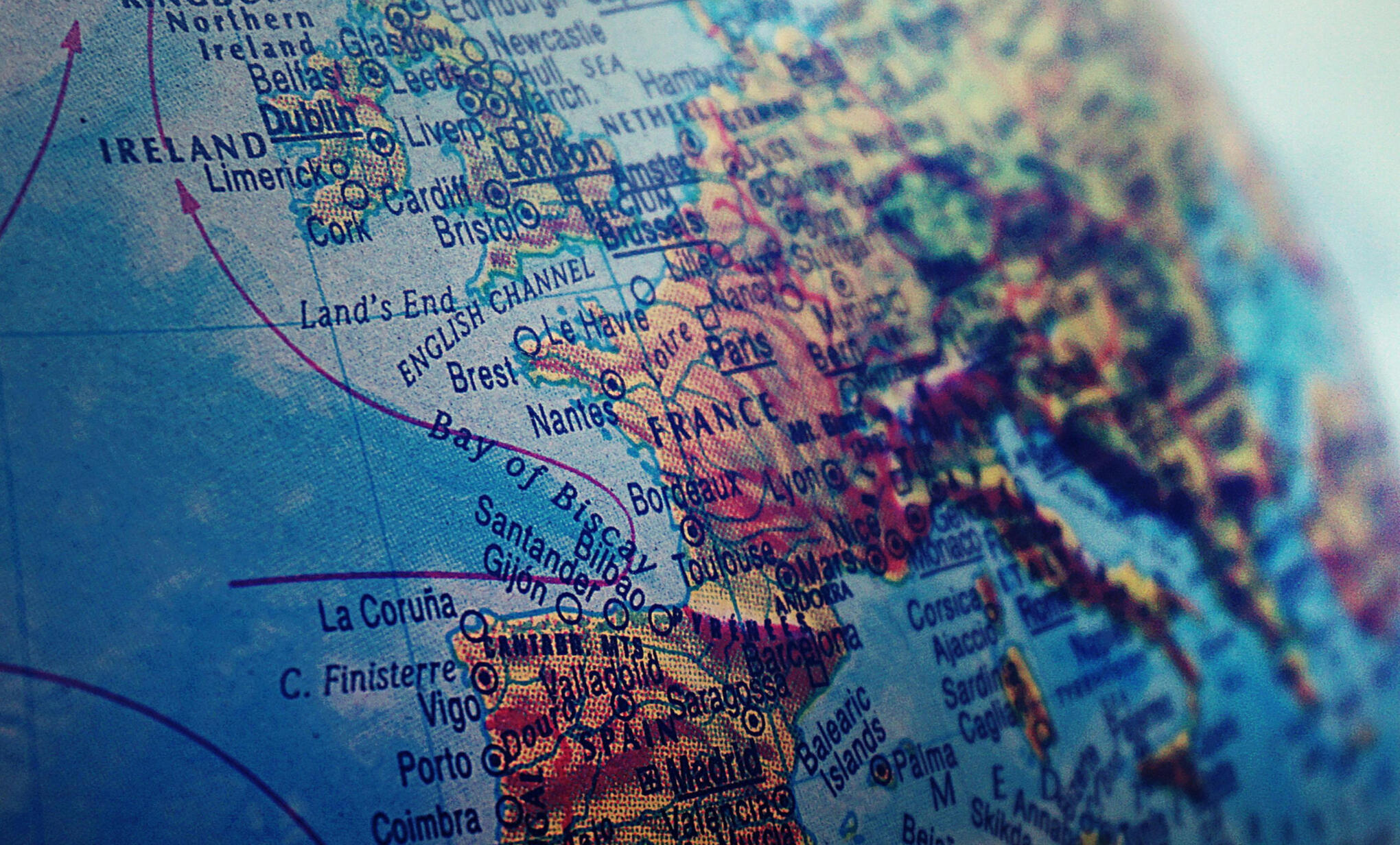 Map of Europe Globe focused on northern Europe